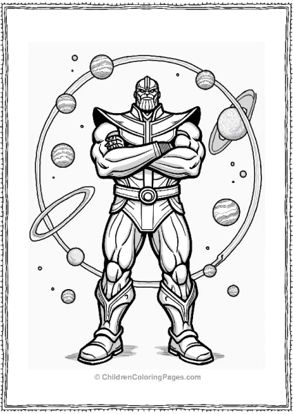 Thanos Surrounded By Colorful Planets Free PDF Printable