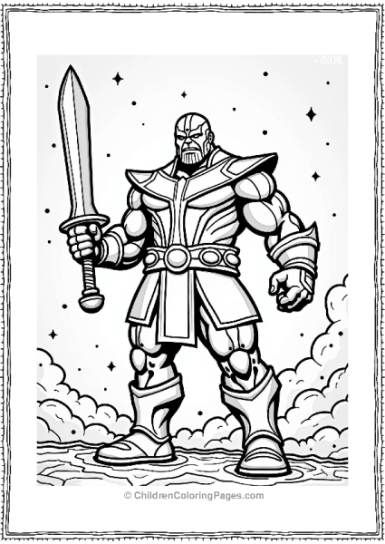 Thanos With Cosmic Sword In Galactic Battle Free PDF Printable