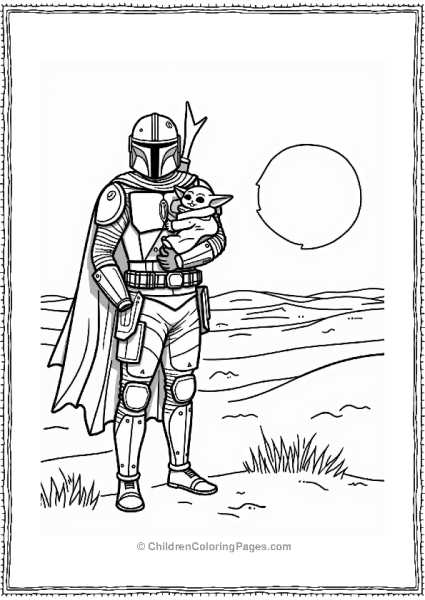 The Mandalorian With Baby Yoda In The Desert Free PDF Printable