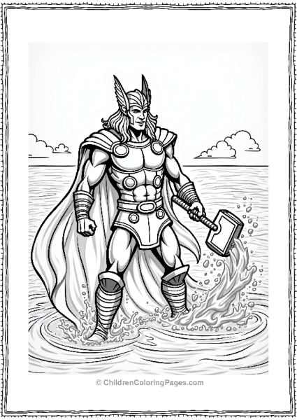 Thor Splashing Water At The Beach Free PDF Printable