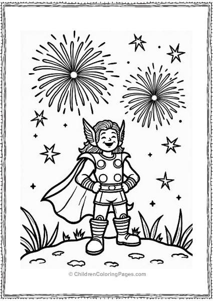Thor Watching Fireworks At Night Free PDF Printable