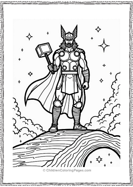 Thor With Mjolnir On The Bifrost Free PDF Printable