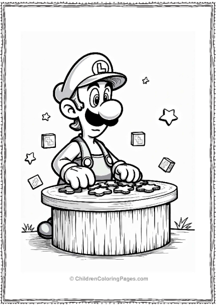 Thoughtful Luigi With Puzzles Free PDF Printable