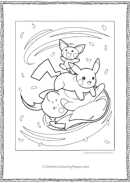 Three Pokemon Characters Pichu On Raichu Free PDF Printable