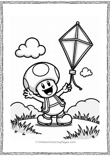 Toad Flying A Kite In A Grassy Field Free PDF Printable