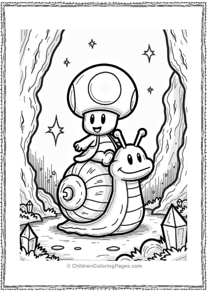 Toad Riding A Friendly Snail In A Cozy Cave Free PDF Printable