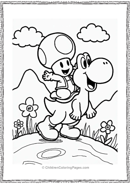 Toad Riding Yoshi In A Colorful Landscape Free PDF Printable