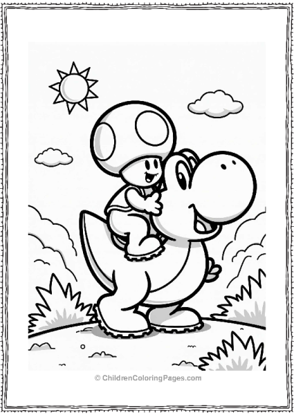 Toad Riding Yoshi In A Sunny Landscape Free PDF Printable