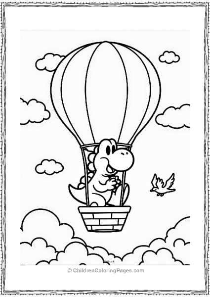 Yoshi In A Colorful Hot Air Balloon Free PDF Printable
