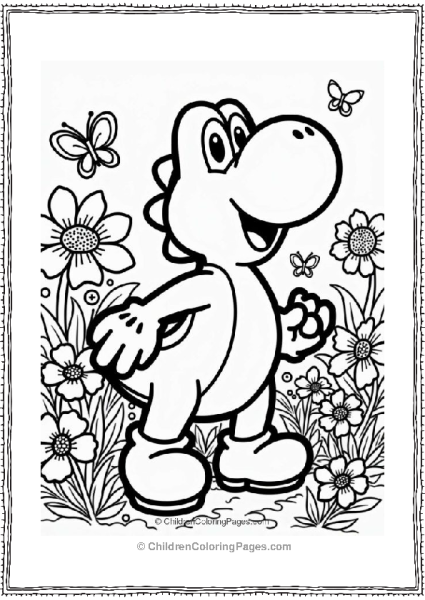 Yoshi In A Flower Garden_a4 Free PDF Printable