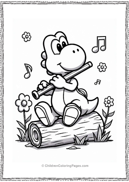 Yoshi Playing Flute Among Flowers Free PDF Printable