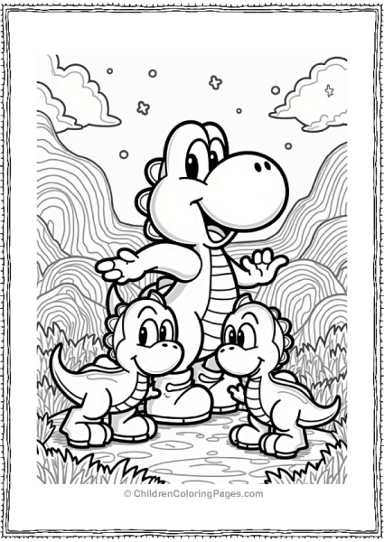 Yoshi Playing With Friendly Dragons Free PDF Printable
