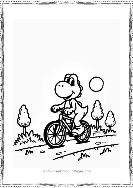 Yoshi Riding A Bicycle Through A Park Free PDF Printable