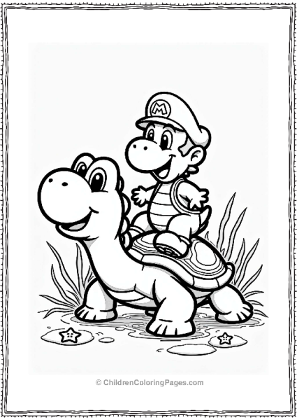 Yoshi Riding A Sea Turtle Free PDF Printable