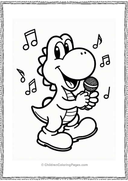 Yoshi Singing Joyfully Into A Microphone Free PDF Printable