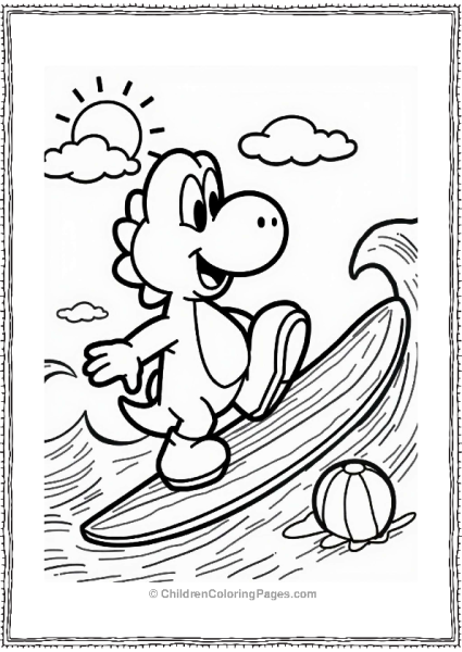 Yoshi Surfing On A Beach Free PDF Printable
