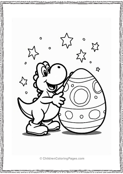 Yoshi With Colorful Egg And Stars Free PDF Printable