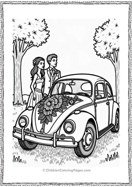 1960s Wedding Scene With Volkswagen Beetle Free PDF Printable