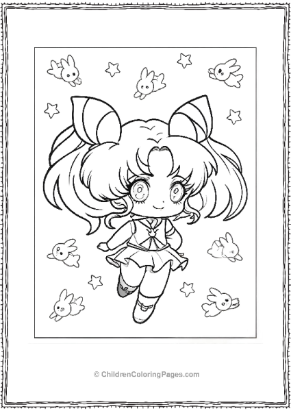 Anime Chibi Sailor Moon With Rabbit Stars Free PDF Printable