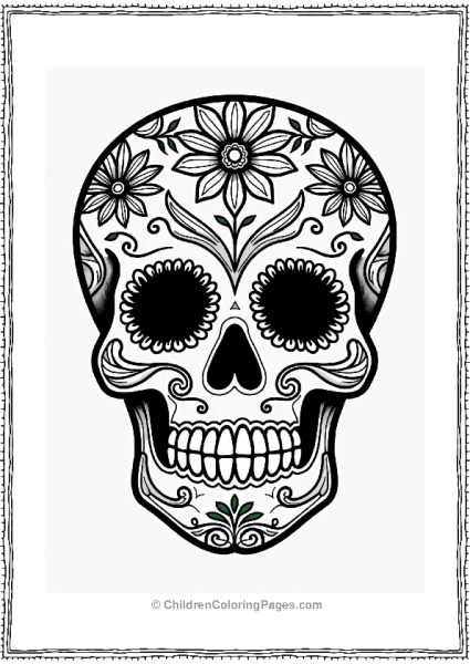 Art Nouveau Sugar Skull Coloring Page Free PDF Printable