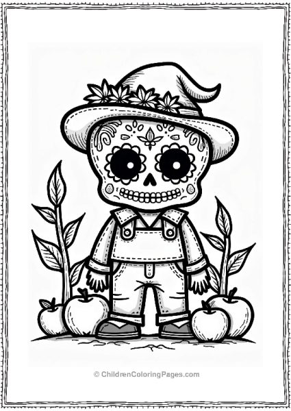Autumn Harvest Sugar Skull With Scarecrow Free PDF Printable