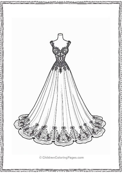 Beautiful Wedding Dress Illustration Free PDF Printable