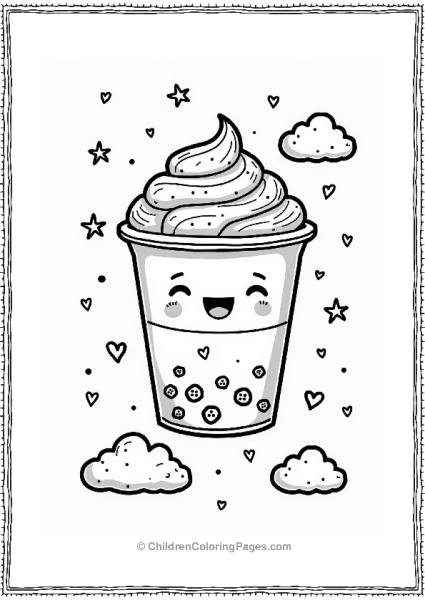 Boba Tea In A Cheerful Cloud Scene Free PDF Printable