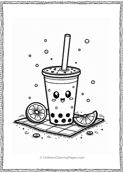 Boba Tea Picnic With Fruit Slices Free PDF Printable