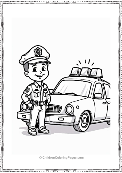 Brave Police Officer With Car Free PDF Printable