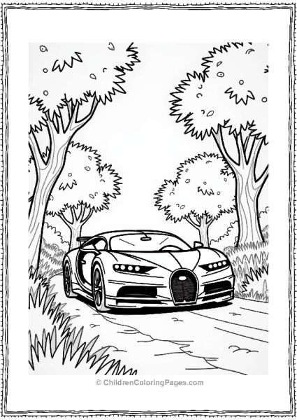 Bugatti Driving Through A Lush Forest Free PDF Printable