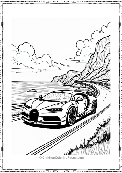 Bugatti Racing Along A Coastal Road Free PDF Printable