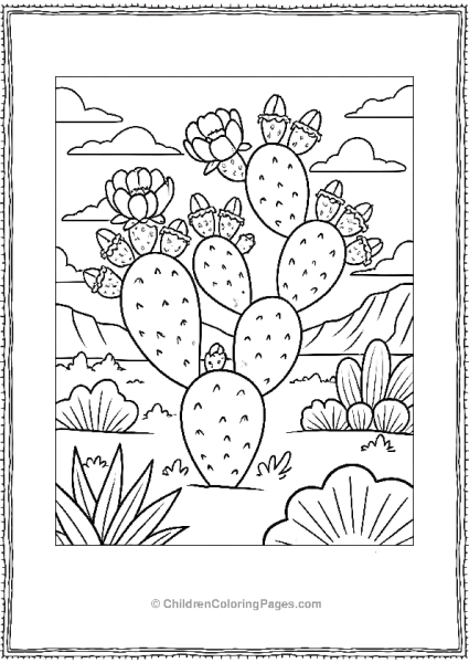 Cactus With Texas Flowers And Fruits Free PDF Printable