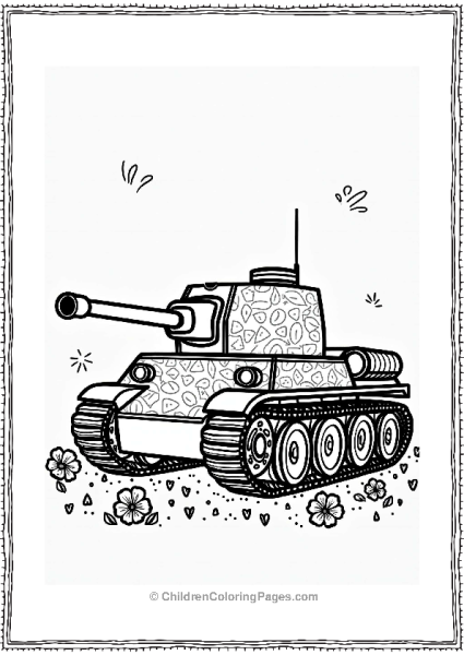 Camouflaged Tank Among Flowers Free PDF Printable