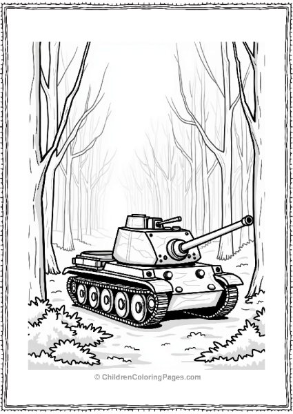 Camouflaged Tank In A Forest Free PDF Printable