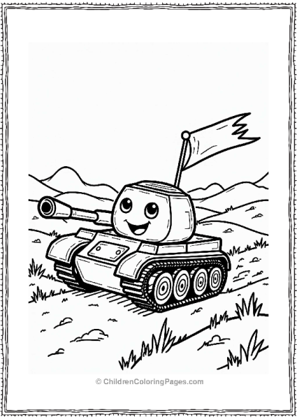 Cartoonish Tank On The Battlefield Free PDF Printable