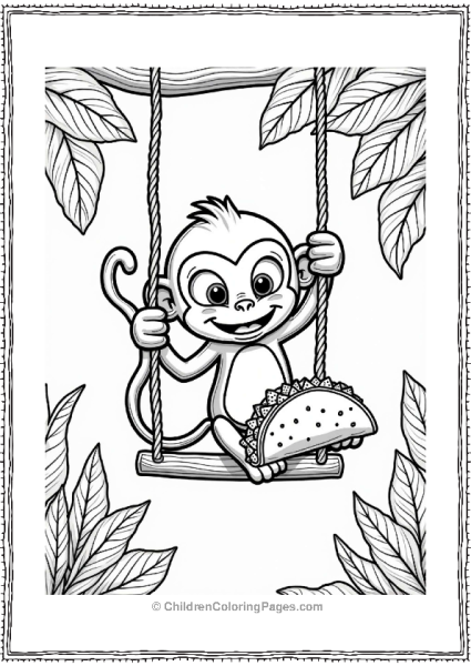 Cheeky Monkey With Taco Swinging Free PDF Printable