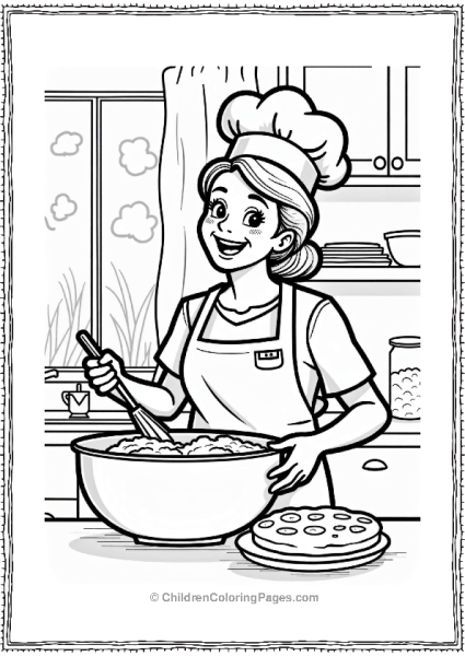 Cheerful Baker Mixing Batter In A Cozy Kitchen Free PDF Printable