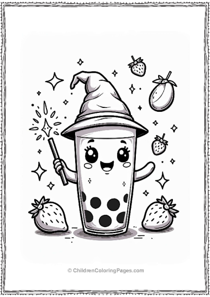 Cheerful Boba Tea Wizard With Enchanted Fruits Free PDF Printable