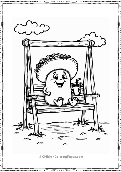 Cheerful Character With Taco On Porch Swing Free PDF Printable