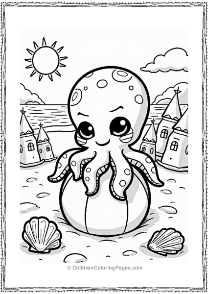 Cheerful Inkling Octopus At The Beach Free PDF Printable