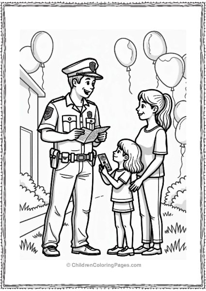 Cheerful Police Officer At Neighborhood Event Free PDF Printable