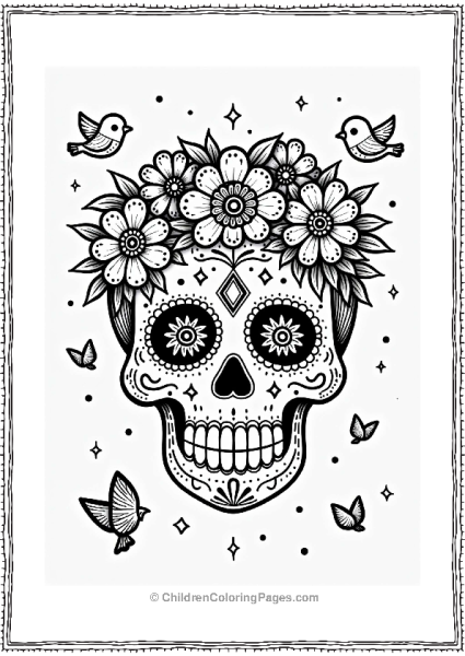 Cheerful Sugar Skull With Flower Crown Free PDF Printable