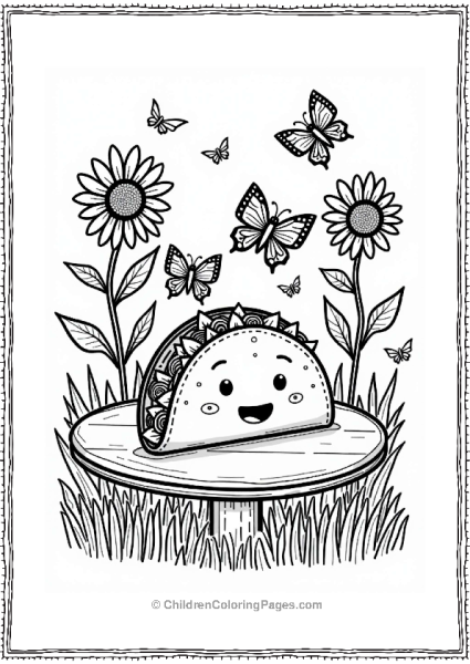 Cheerful Taco With Sunflowers And Butterflies Free PDF Printable