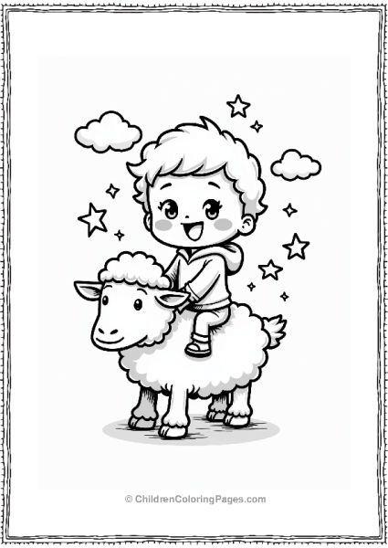 Chibi Boy Riding A Fluffy Sheep Free PDF Printable