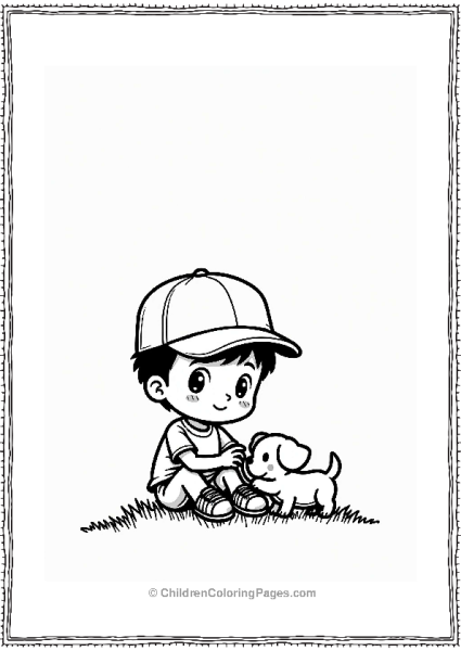 Chibi Boy With Puppy On Grass Free PDF Printable