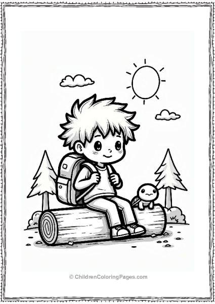 Chibi Boy With Turtle On A Log Free PDF Printable