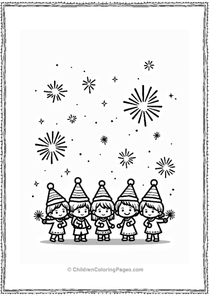Chibi Characters Celebrating New Year Free PDF Printable
