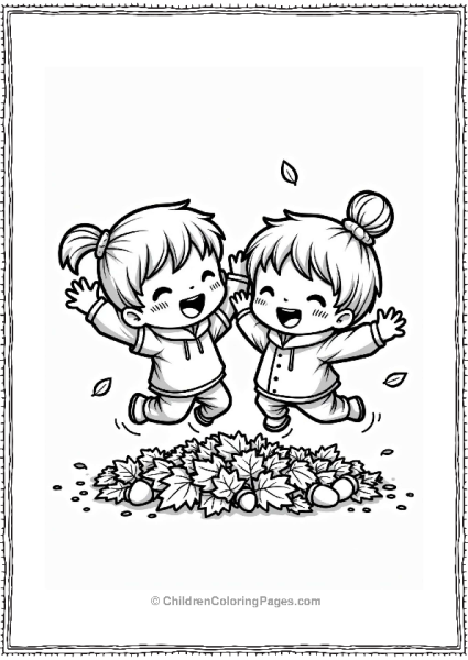 Chibi Characters Jumping In Autumn Leaves Free PDF Printable