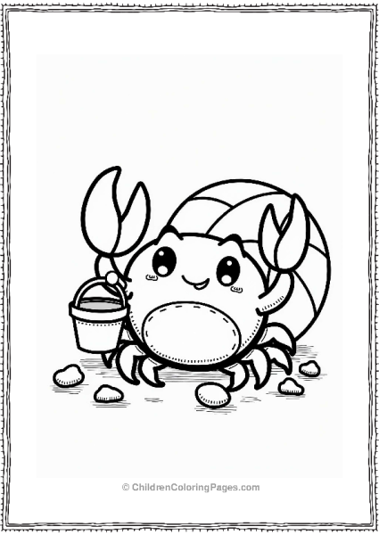 Chibi Crab With Bucket On The Beach Free PDF Printable
