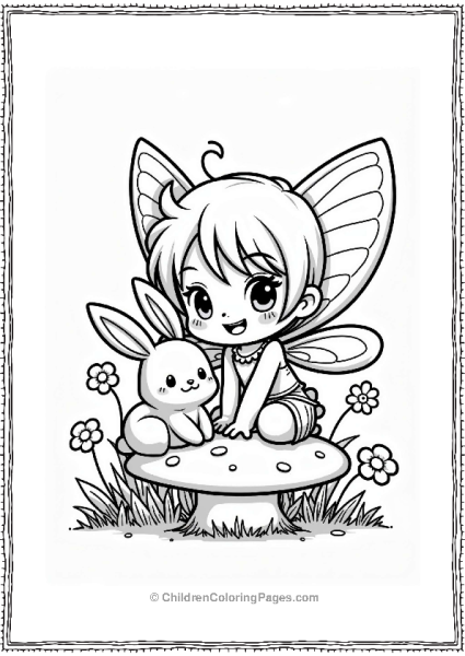 Chibi Fairy And Bunny On A Mushroom Free PDF Printable